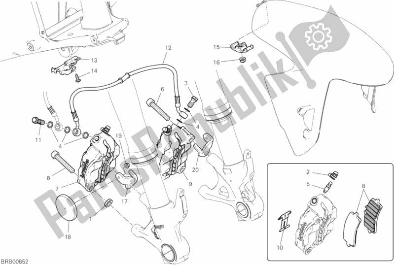 Tutte le parti per il Sistema Frenante Anteriore del Ducati Superbike Panigale V4 USA 1100 2020